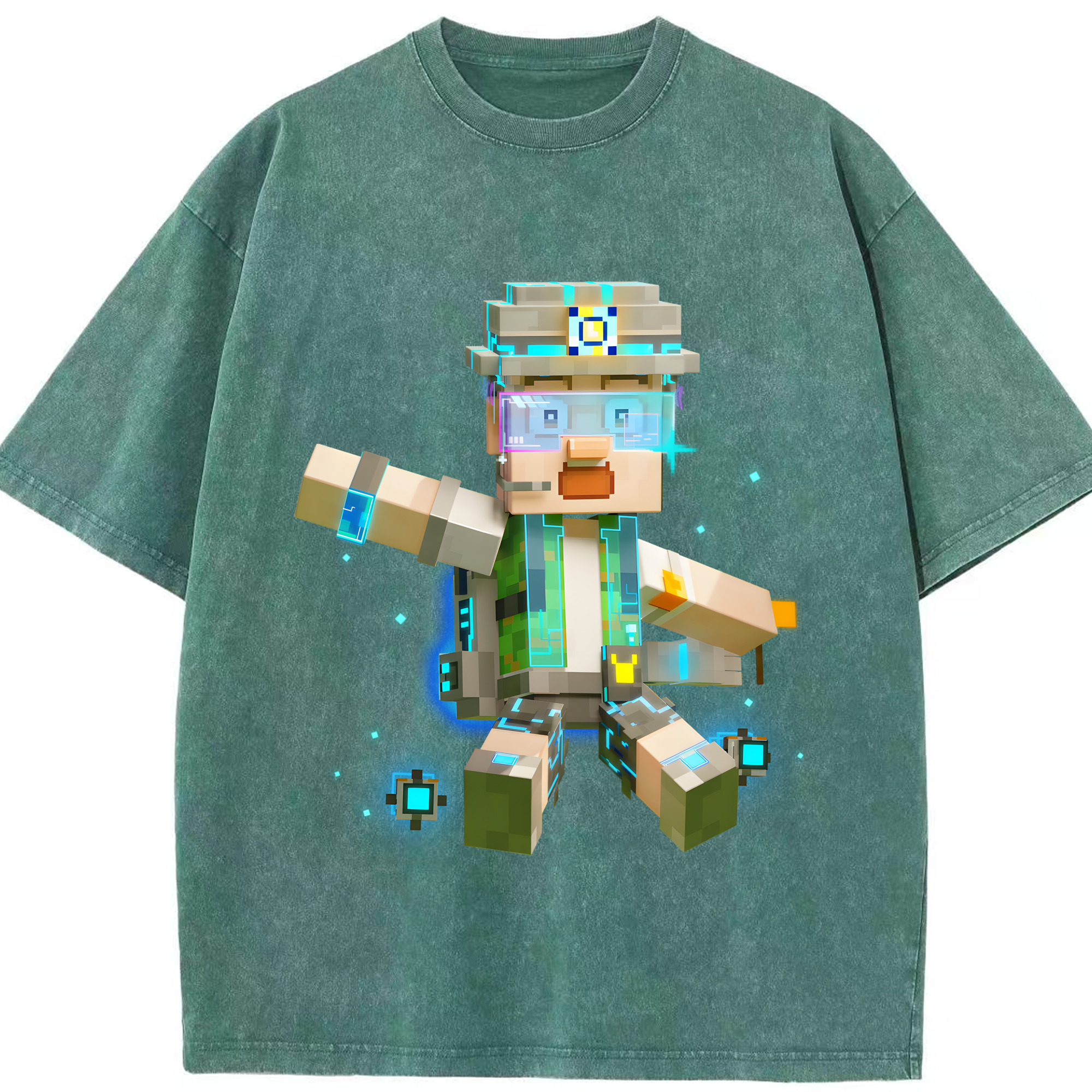 （画像用） マインクラフト ブロックの世界 Minecraft MC Block world 綿100% ヴィンテージ風 半袖Tシャツ（フロントプリント）